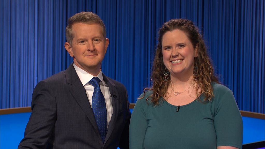 Jeopardy host Ken Jennings with Niagara University professor Dr. Carolyn Shivers.